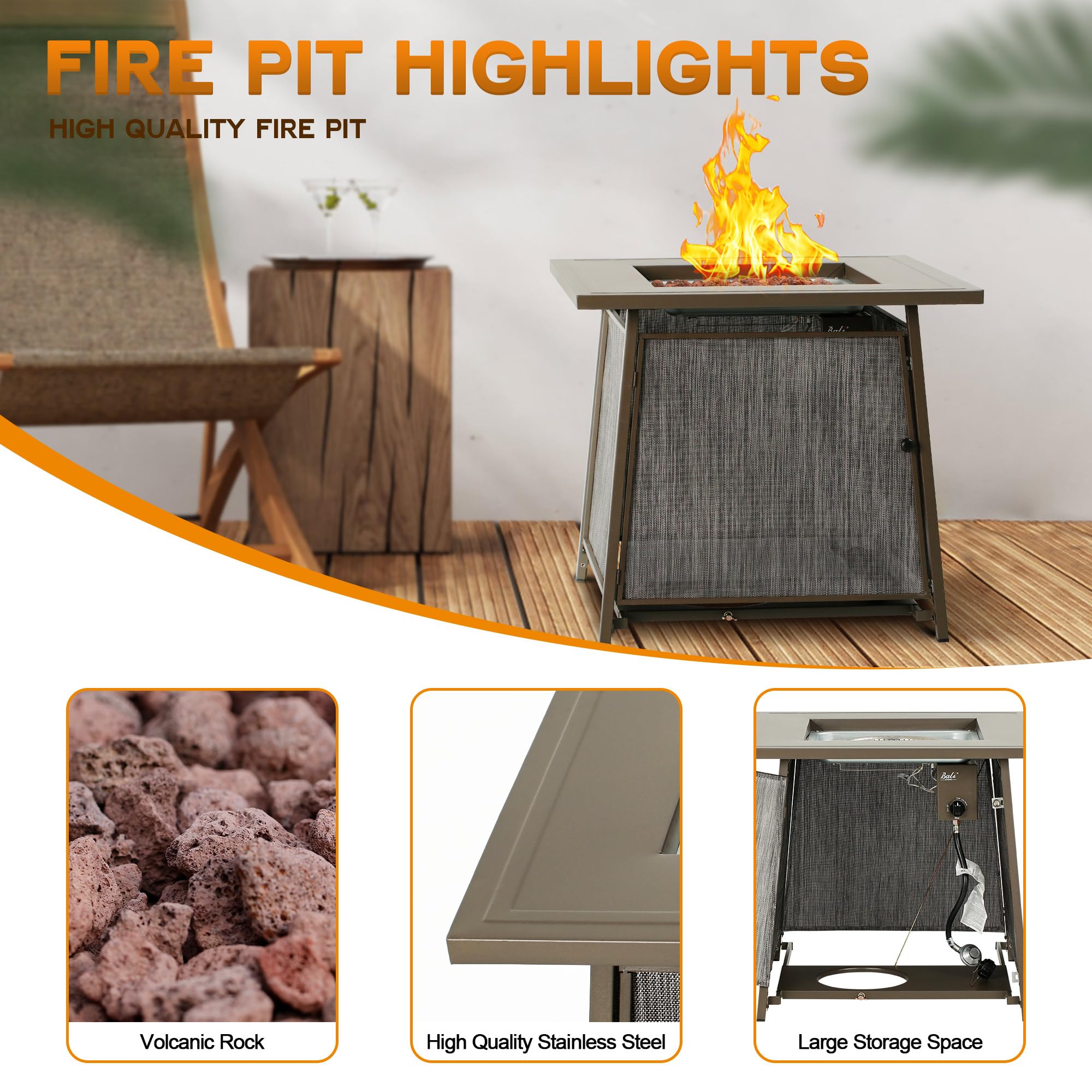 28 Inch Propane Fire Pit, Gray