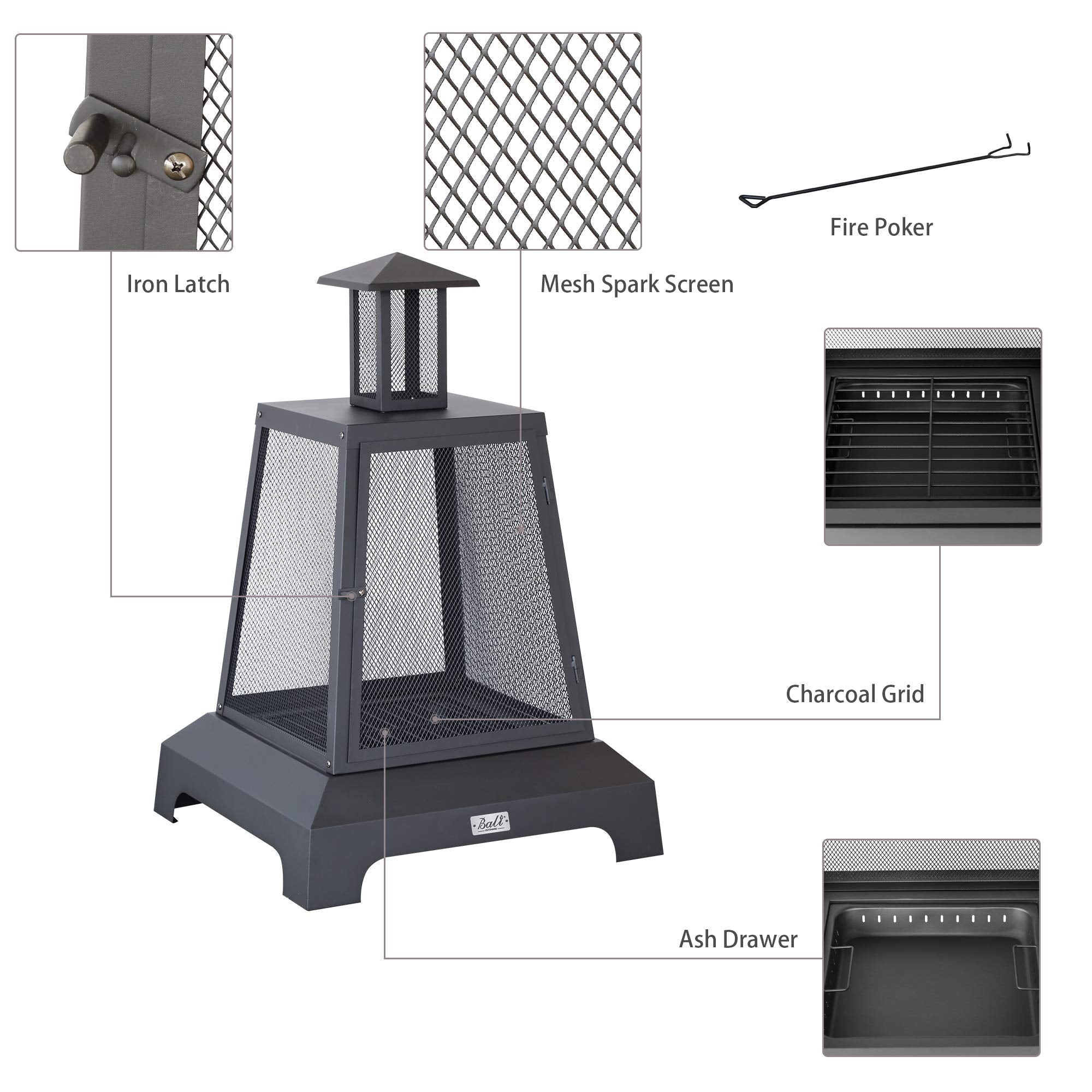 28 inch Wood Fire Pit Outdoor, Black