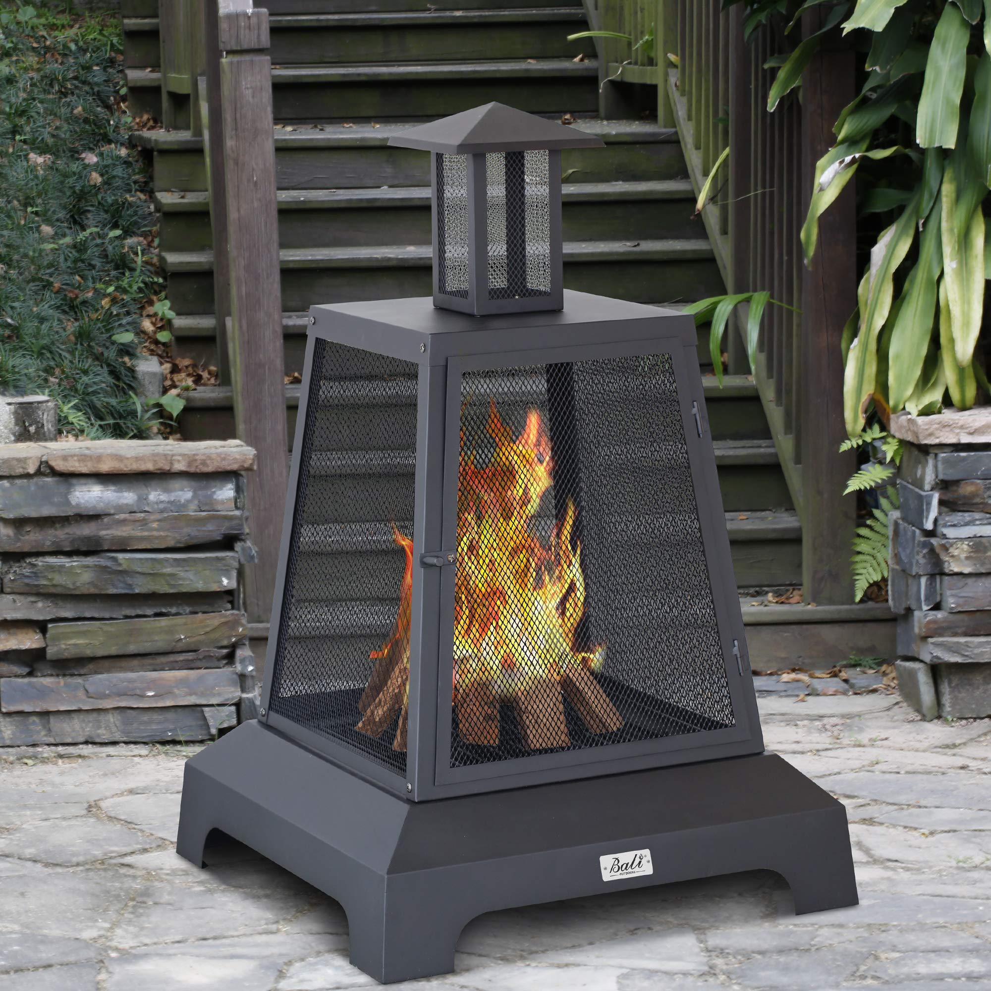 28 inch Wood Fire Pit Outdoor, Black