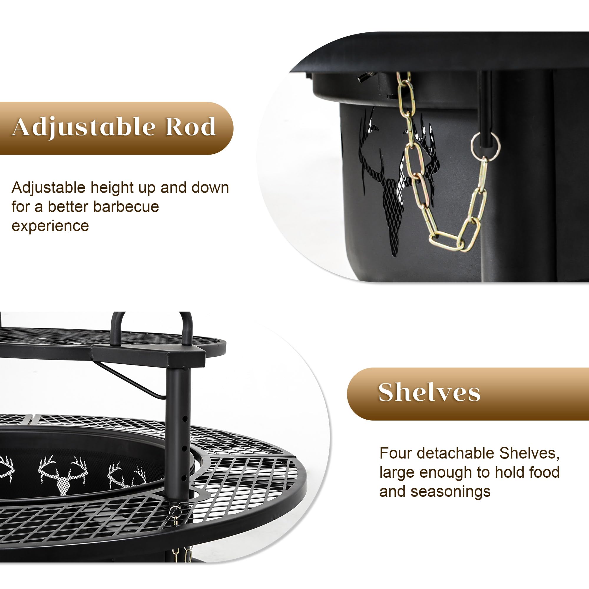 47 inch Wood Fire Pit, Black