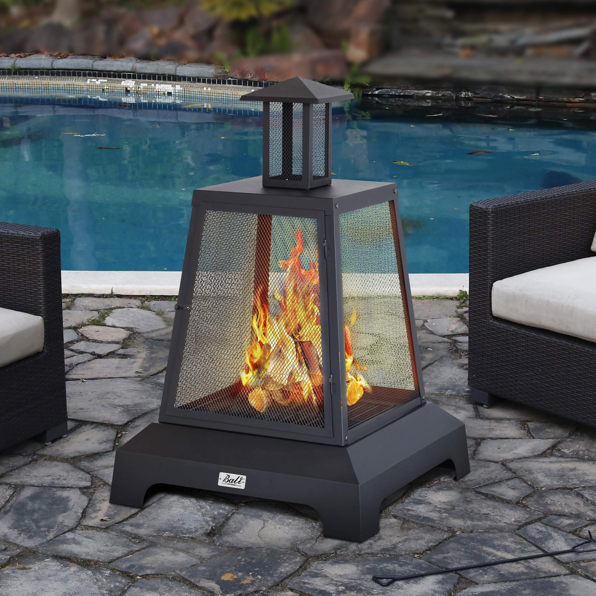 28 inch Wood Fire Pit Outdoor, Black
